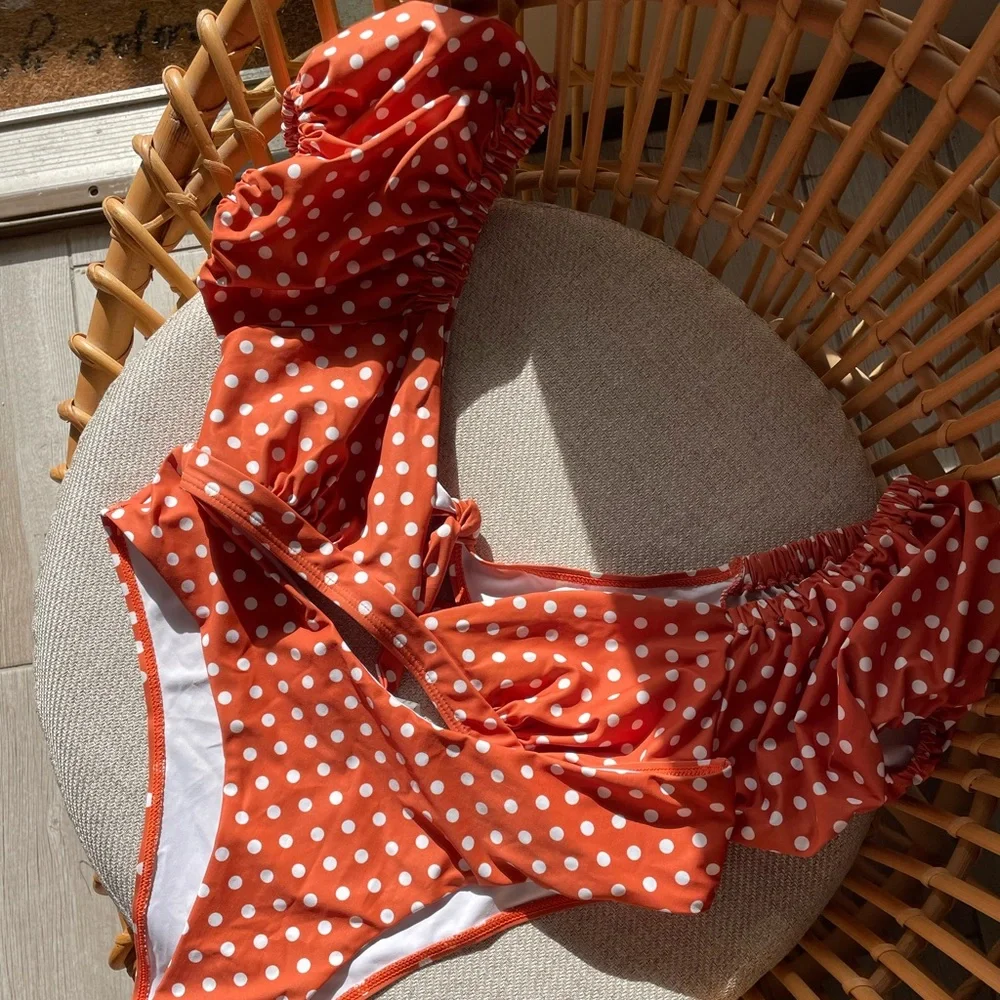 Orange & White Polka Dot Bathing Suite - Picture 2 of 7